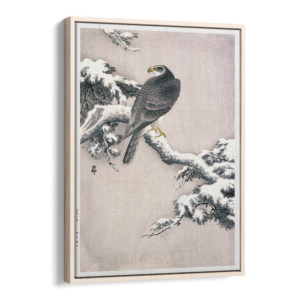 GOSHAWK ON SNOW-COVERED PINE BOUGH BY OHARA KOSON (1877–1945)