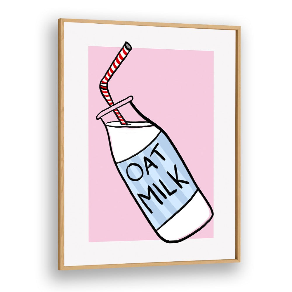 Oat Milk by Athene Fritsch Kitchen Posters Kitchen Art Prints in Oak Wood Plain Frame