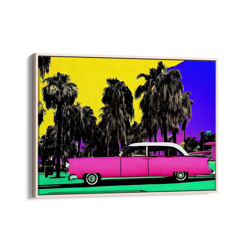 Ocean Drive Pop Art Paintings Pop Art Prints in Oak Wood Floater Frame