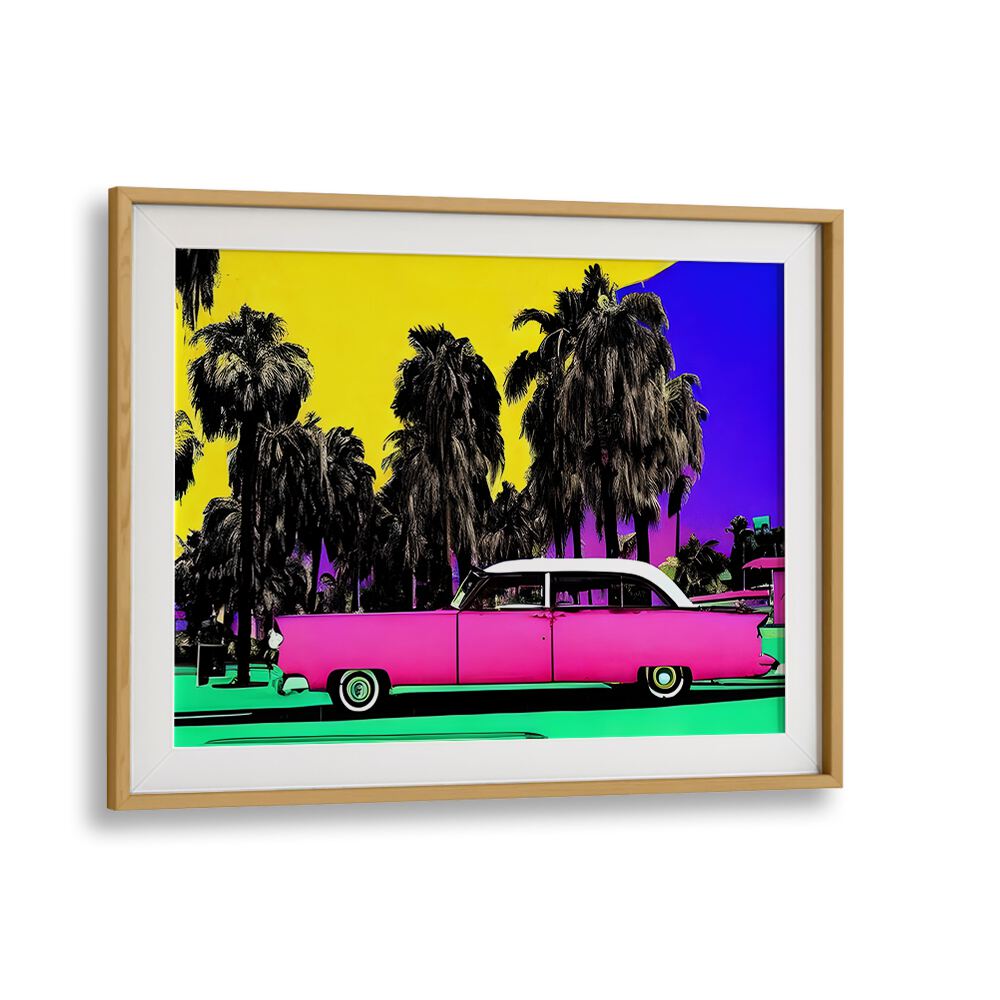 Ocean Drive Pop Art Paintings Pop Art Prints in Oak Wood Frame With Mount