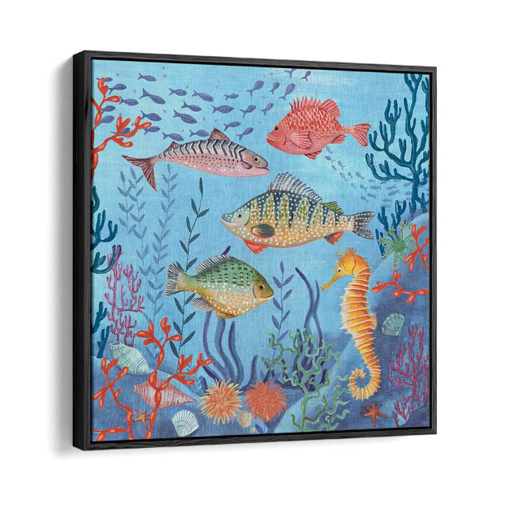 Ocean Life By Caroline Bonne Muller Wildlife Paintings in Black Floater Frame