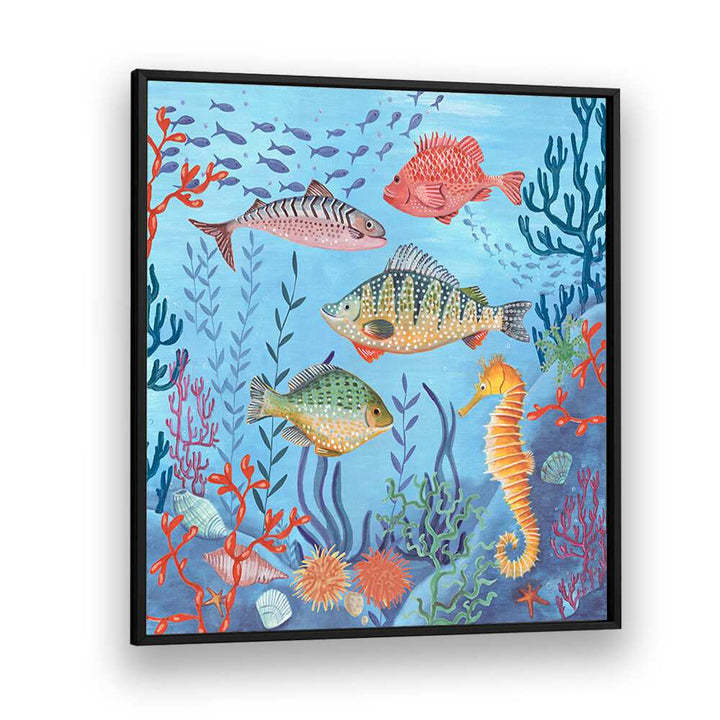 Ocean Life By Caroline Bonne Muller Wildlife Paintings in Black Plain Frame