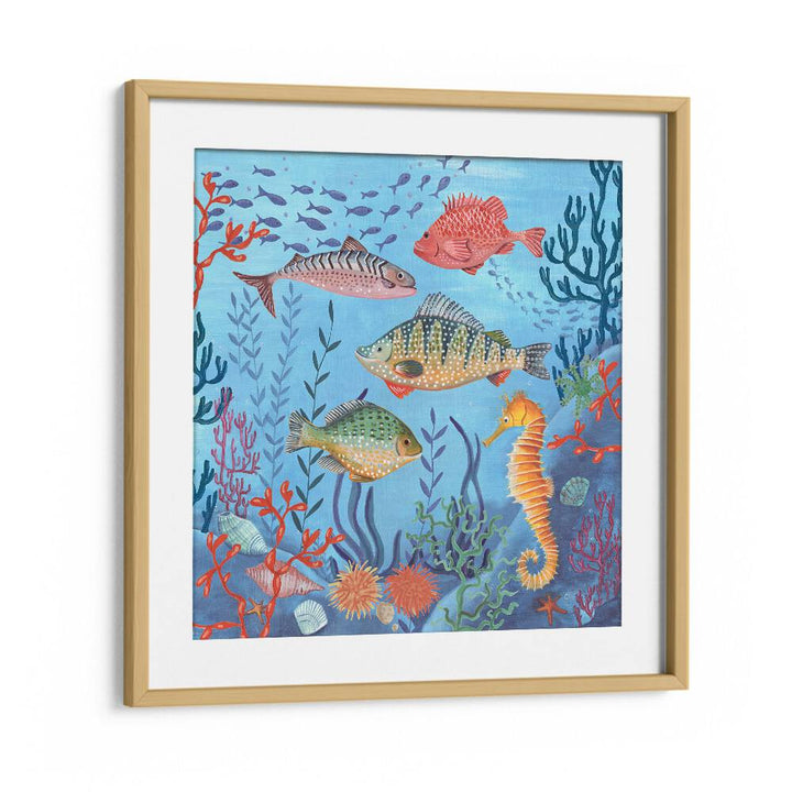 Ocean Life By Caroline Bonne Muller Wildlife Paintings in Oak Wood Frame With Mount