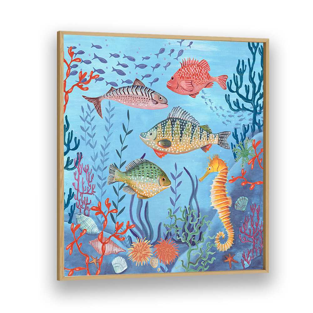 Ocean Life By Caroline Bonne Muller Wildlife Paintings in Oak Wood Plain Frame