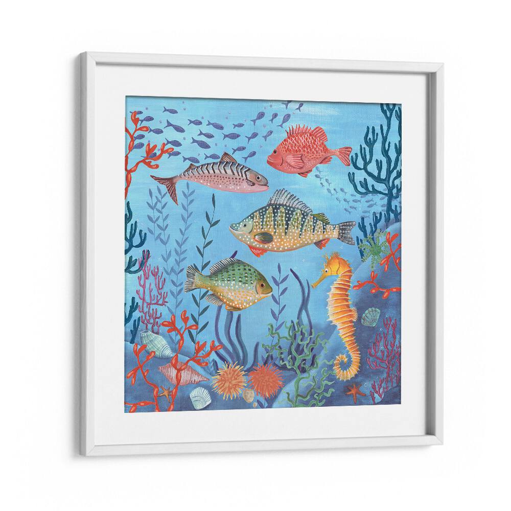 Ocean Life By Caroline Bonne Muller Wildlife Paintings in White Frame With Mount