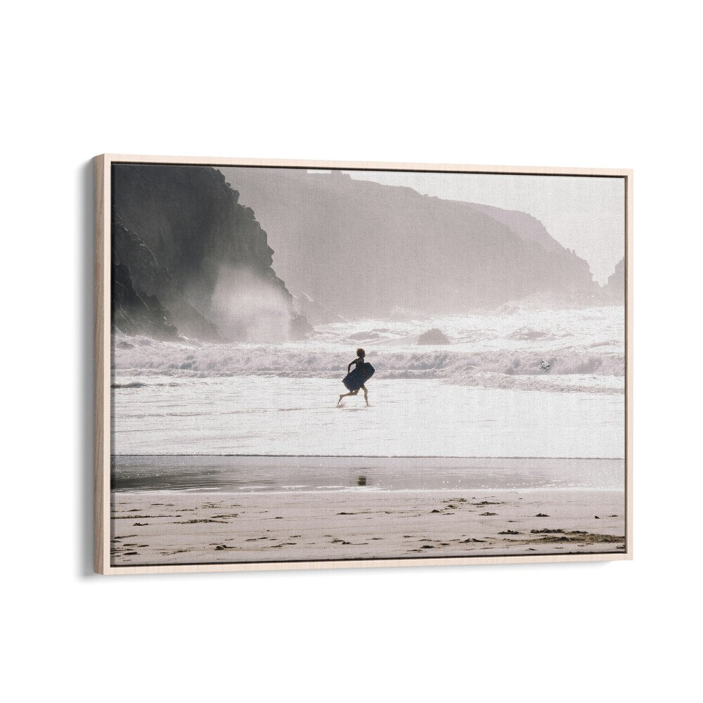 Oceans Call Beach Prints Coastal Wall Art in Oak Wood Floater Frame