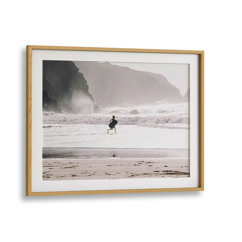 Oceans Call Beach Prints Coastal Wall Art in Oak Wood Frame With Mount