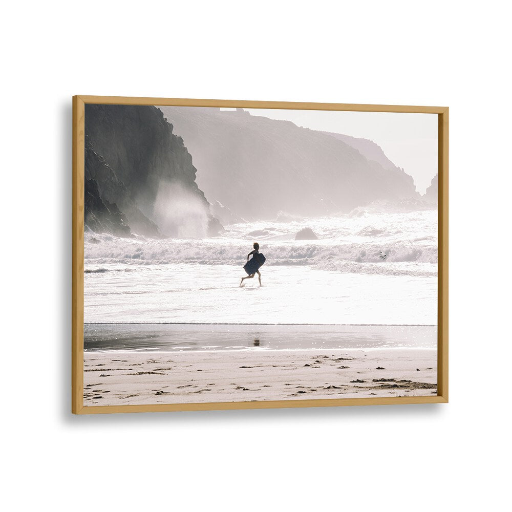 Oceans Call Beach Prints Coastal Wall Art in Oak Wood Plain Frame