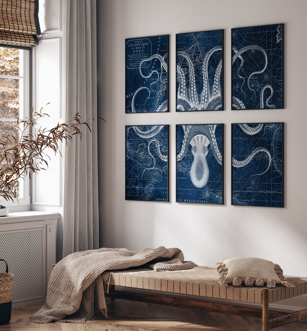 gallerywall painting - OCTOPUS COLLAGE GALLERY WALL SET OF 6 by Asianmonk