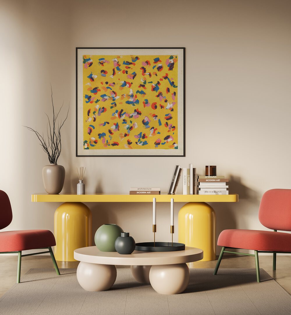 Oil Pastel Art by Dianne Nicole Fernando Abstract Paintings in Black Plain Frame on a wall placed behind a table