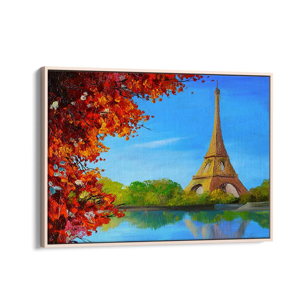 Old Paris Charm Vintage European Paintings in Oak Wood Floater Frame