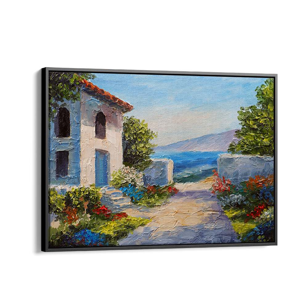 Old Town Roads Vintage European Paintings in Black Floater Frame