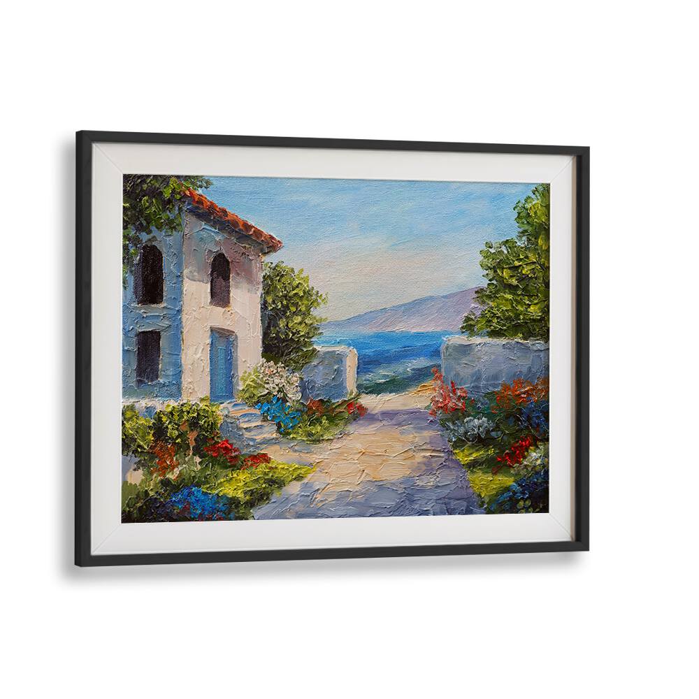 Old Town Roads Vintage European Paintings in Black Frame With Mount