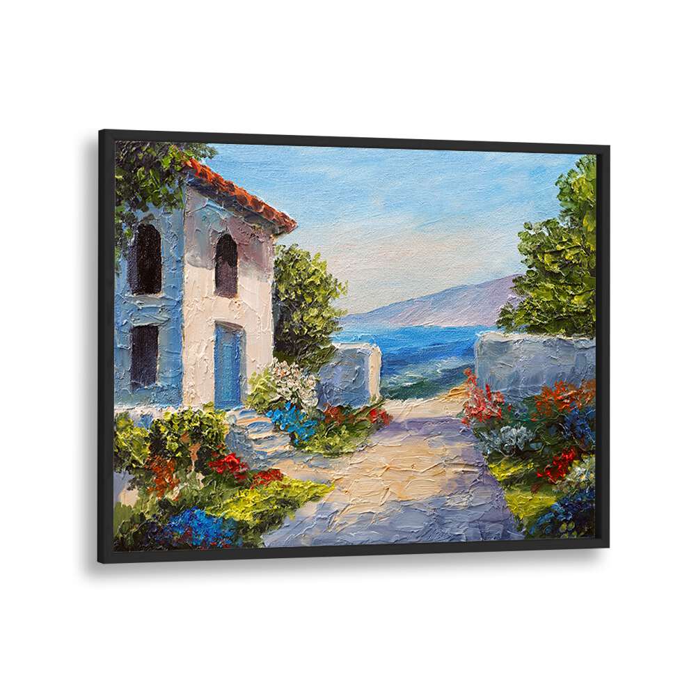 Old Town Roads Vintage European Paintings in Black Plain Frame