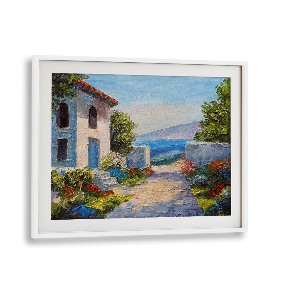 Old Town Roads Vintage European Paintings in White Frame With Mount