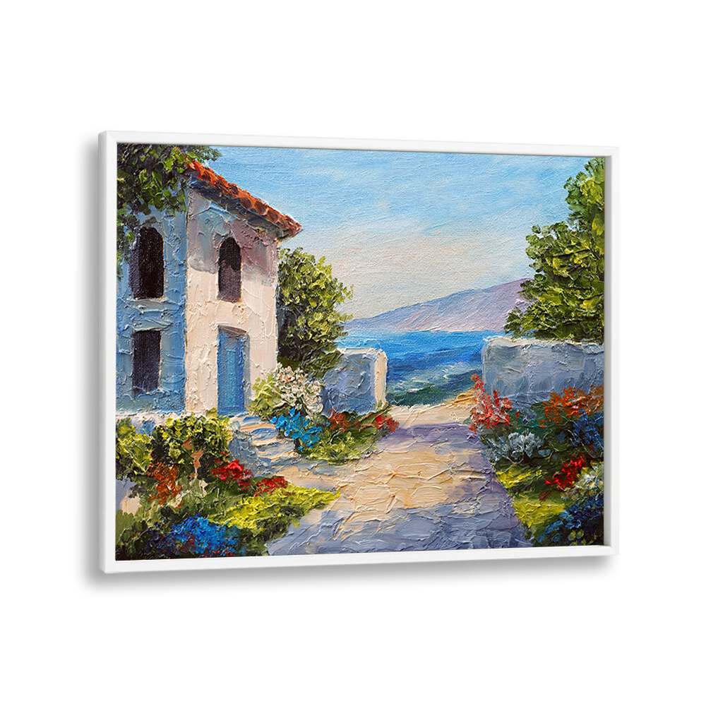 Old Town Roads Vintage European Paintings in White Plain Frame