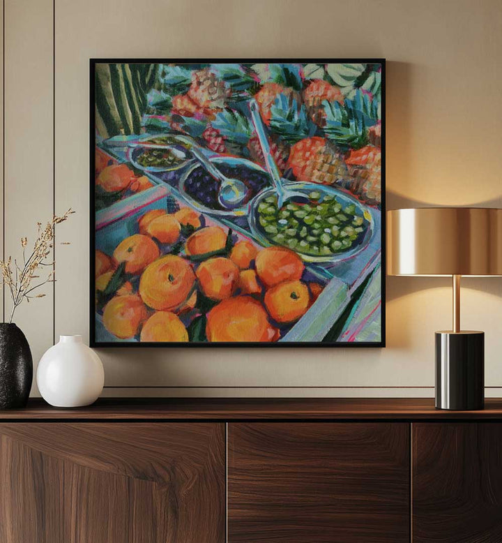 Colorful framed Mediterranean print with olives, herbs and citrus — OLIVE LOVER , KITCHEN POSTERS