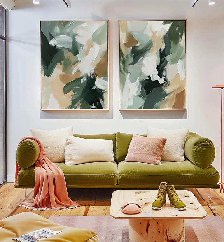 OLIVE REVERIE , SET OF 2 PAINTINGS