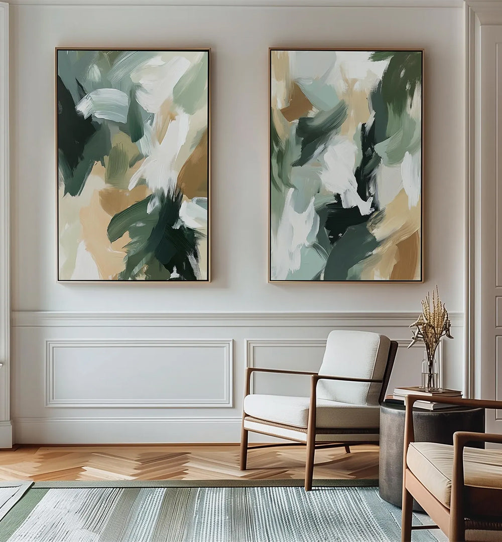 OLIVE REVERIE , SET OF 2 PAINTINGS
