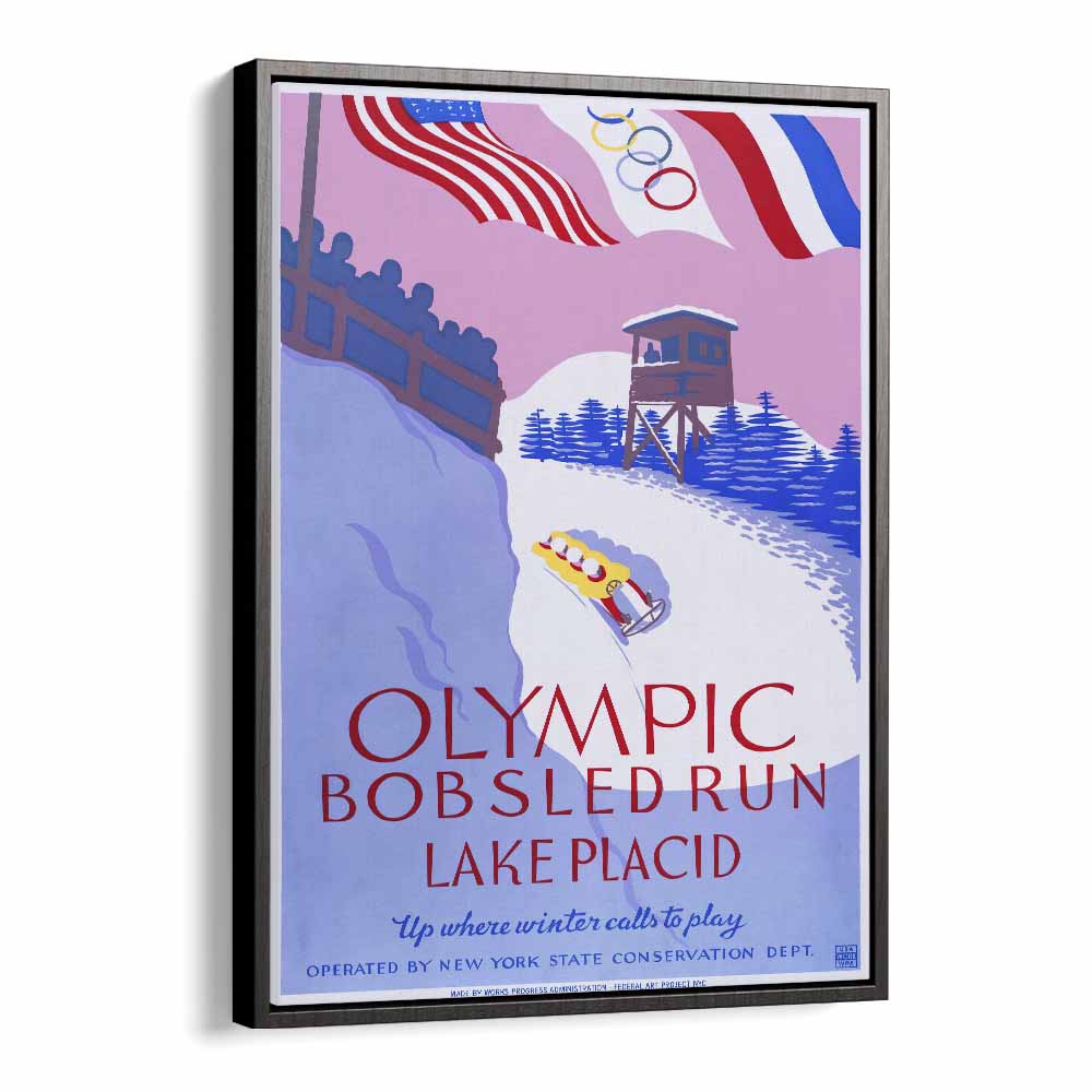 Olymic Bobsled Run Retro Vintage Travel Vintage Travel Posters in Black Floater Frame