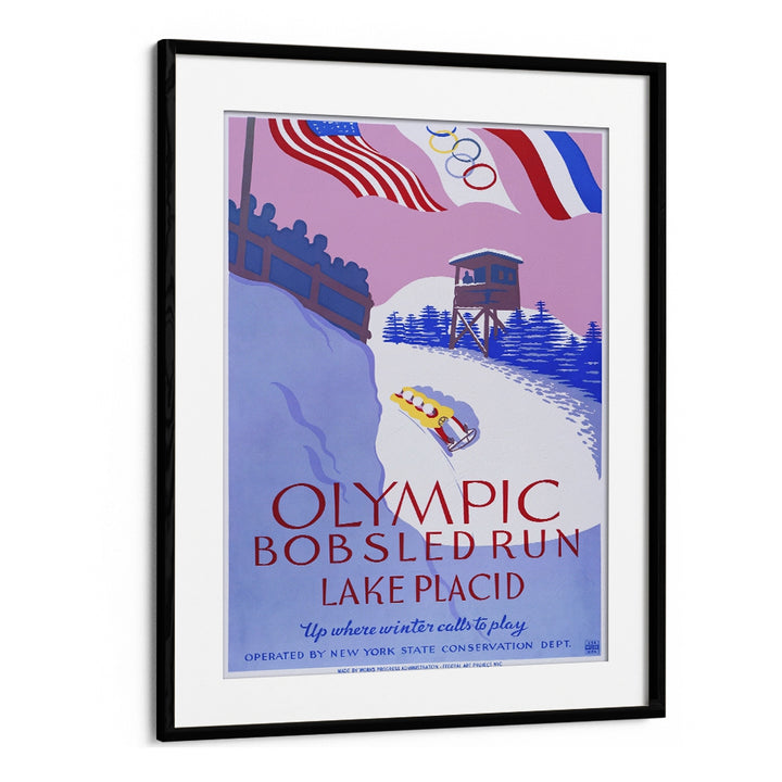 Olymic Bobsled Run Retro Vintage Travel Vintage Travel Posters in Black Frame With Mount