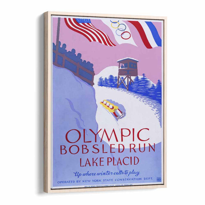 Olymic Bobsled Run Retro Vintage Travel Vintage Travel Posters in Oak Wood Floater Frame