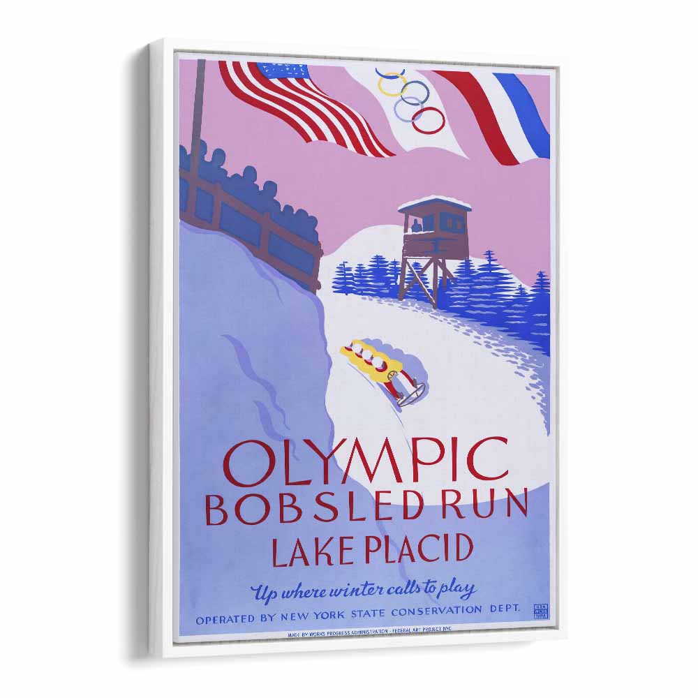 Olymic Bobsled Run Retro Vintage Travel Vintage Travel Posters in White Floater Frame