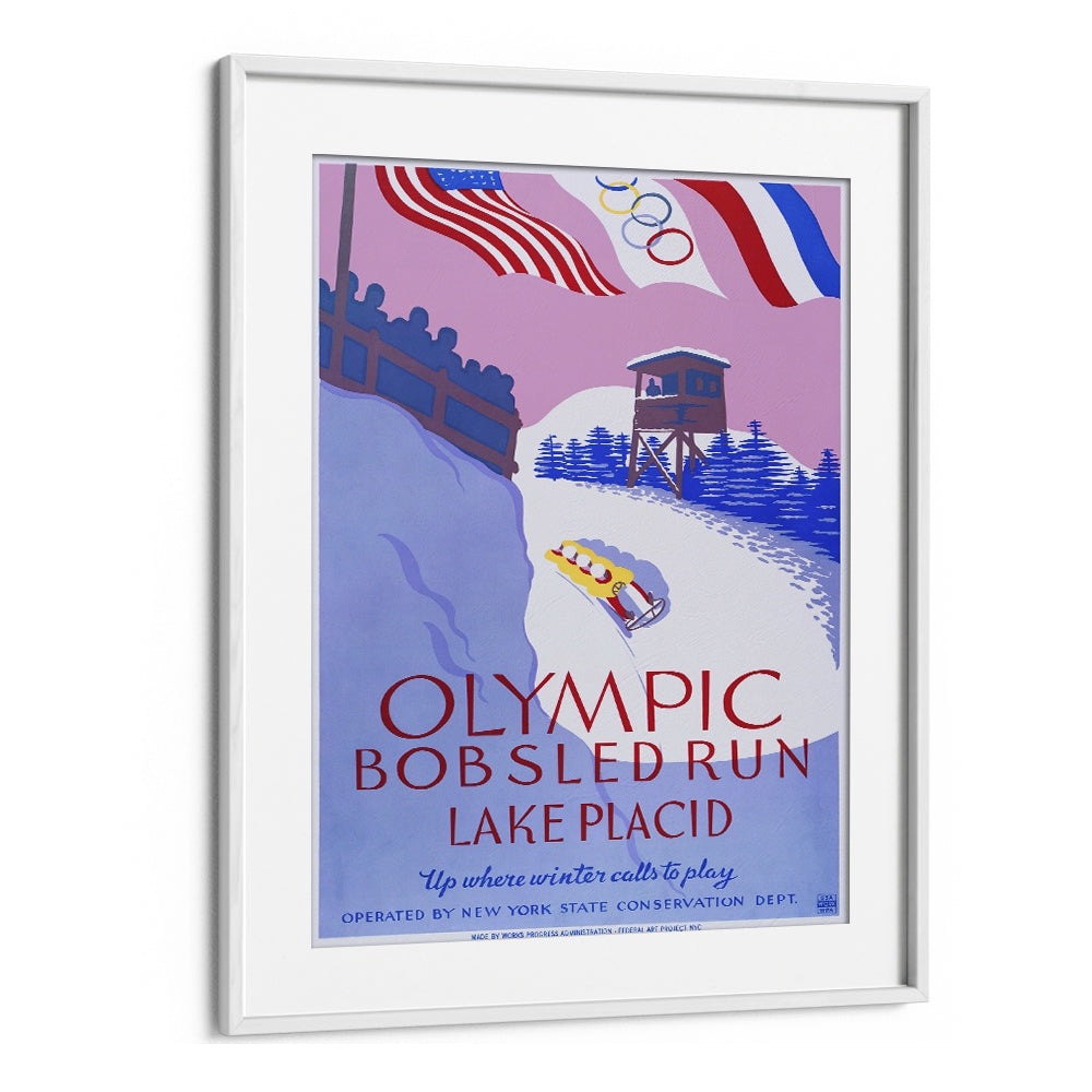 Olymic Bobsled Run Retro Vintage Travel Vintage Travel Posters in White Frame With Mount