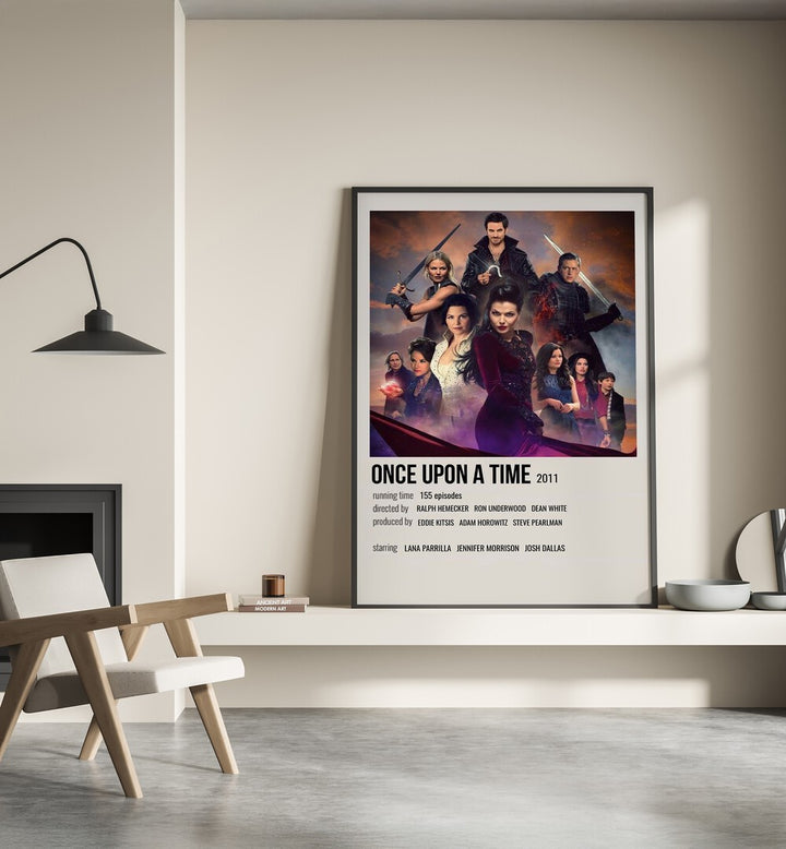 Once Upon A Time 2011 Movie Posters in Black Plain Frame place on a wall behind a chair beside lamp