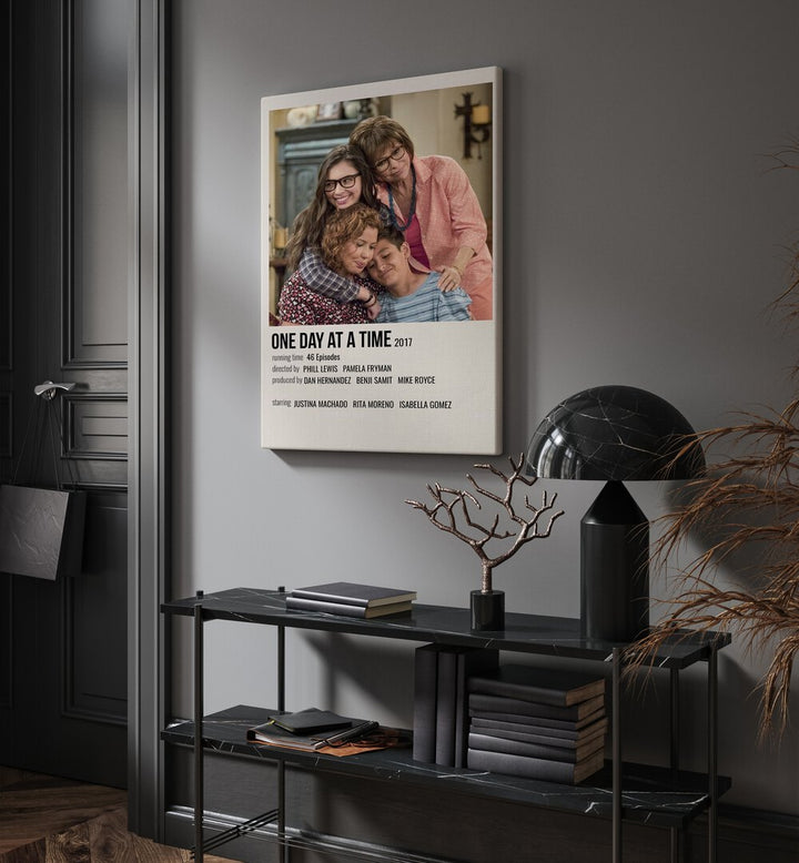 One Day At A Time 2017 Movie Posters in Gallery Wrap hanging on wall above console table beside door and window