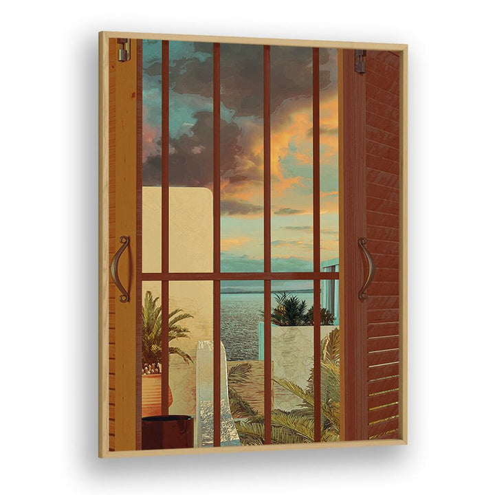 Open Window By Cosmo Zach Surreal Art Prints in Oak Wood Plain Frame