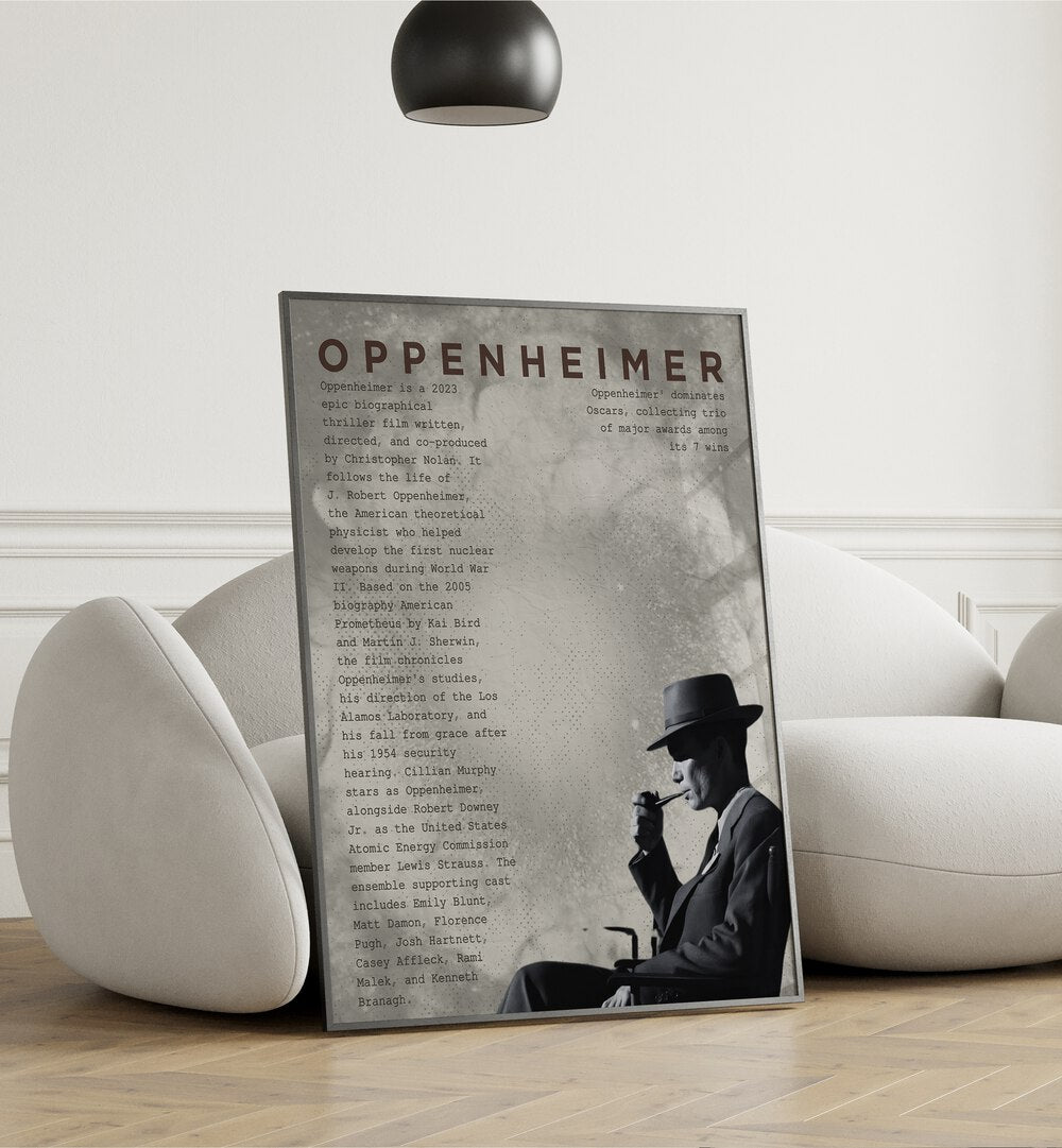 Oppenheimer by Grishma Korjani Movie Posters Artwork I Placed on a wall In A Living Room