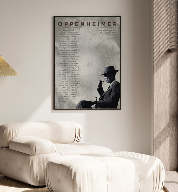 Oppenheimer by Grishma Korjani Movie Posters Artwork II Placed on a wall In A Living Room