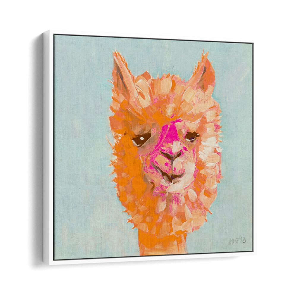 Orange Alpaca By Ania Zwara Kids Room Paintings Kids Room Wallart in White Floater Frame