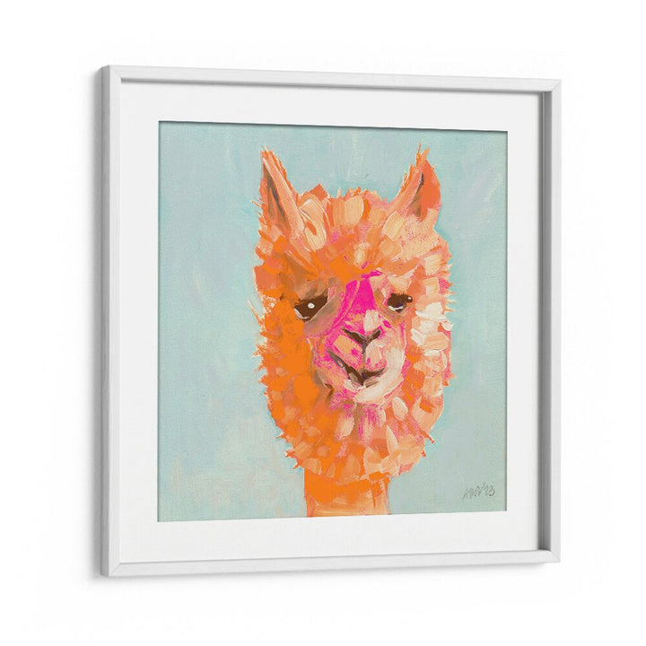 Orange Alpaca By Ania Zwara Kids Room Paintings Kids Room Wallart in White Frame With Mount