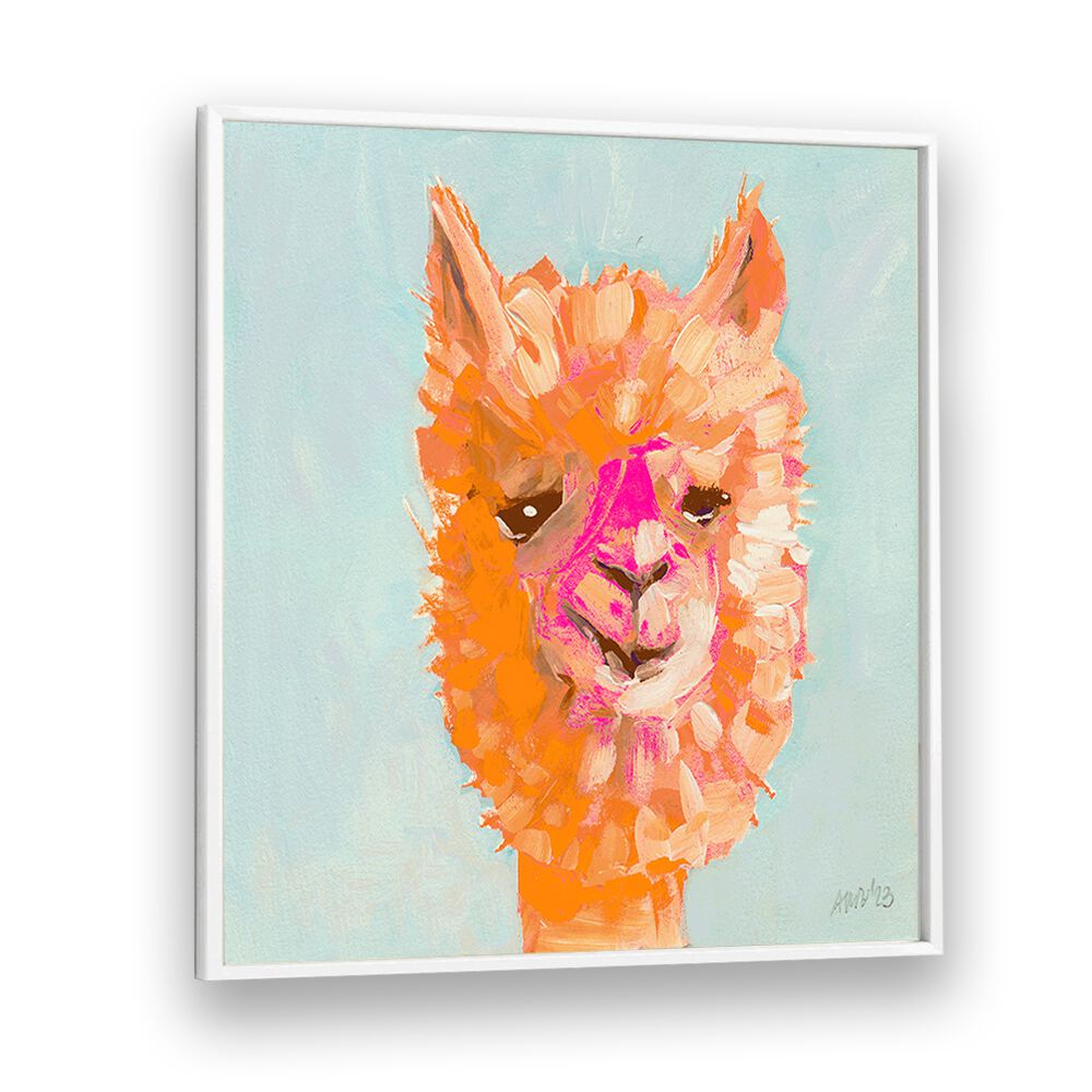 Orange Alpaca By Ania Zwara Kids Room Paintings Kids Room Wallart in White Plain Frame