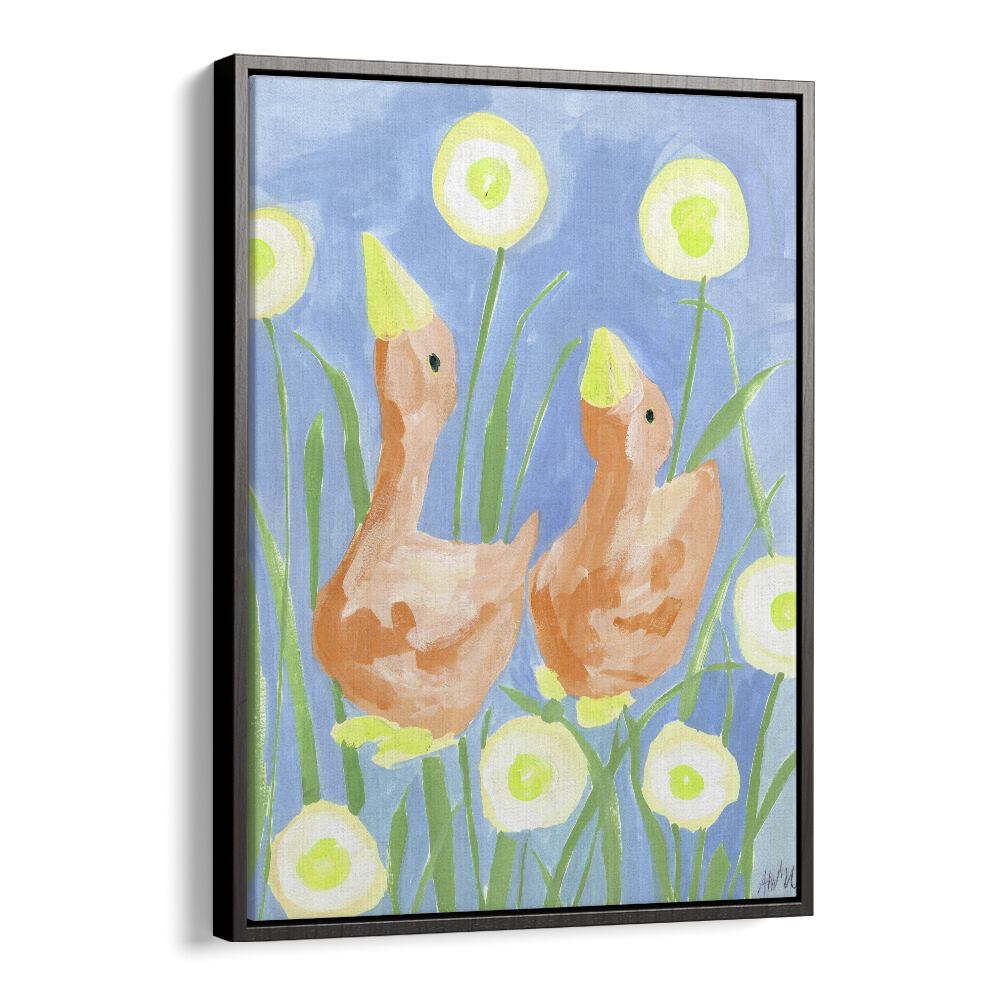 Orange Gees In The Garden By Ania Zwara Kids Room Paintings Kids Room Wallart in Black Floater Frame