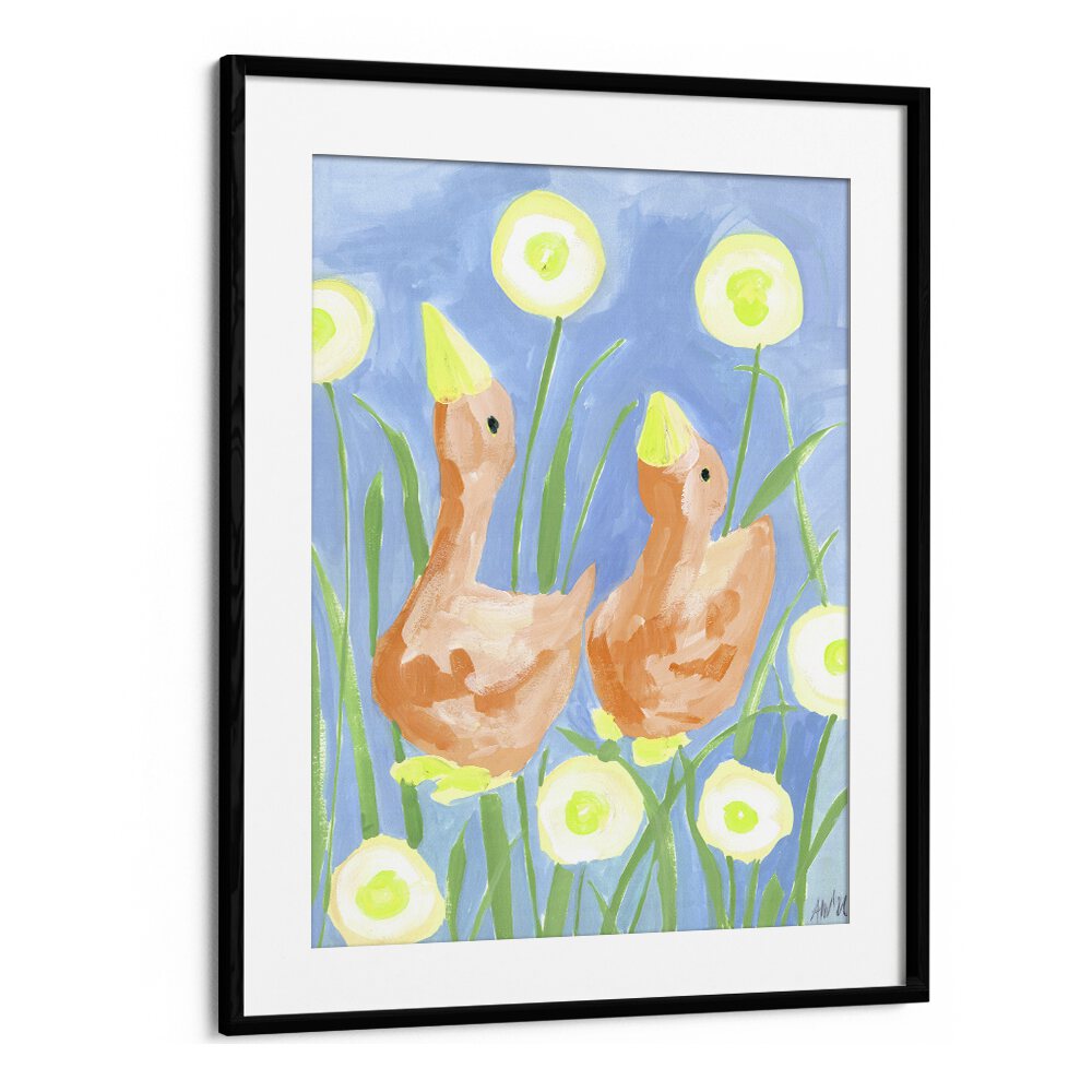 Orange Gees In The Garden By Ania Zwara Kids Room Paintings Kids Room Wallart in Black Frame With Mount