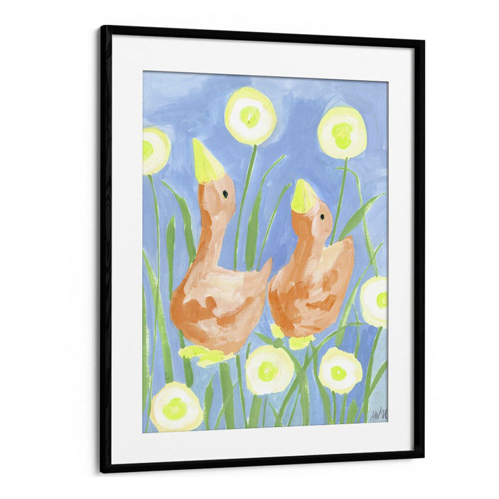 Orange Gees In The Garden By Ania Zwara Kids Room Paintings Kids Room Wallart in Black Frame With Mount