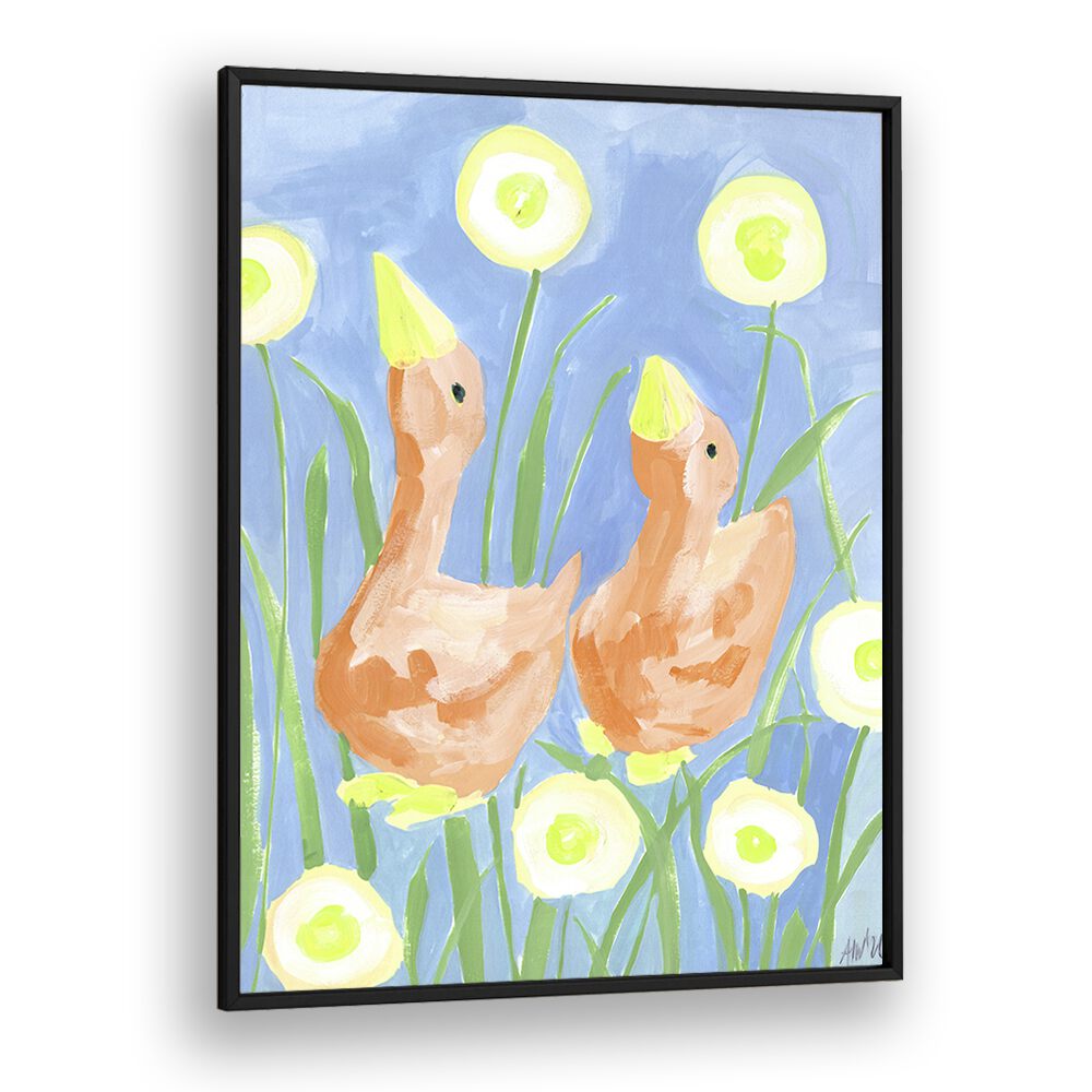 Orange Gees In The Garden By Ania Zwara Kids Room Paintings Kids Room Wallart in Black Plain Frame