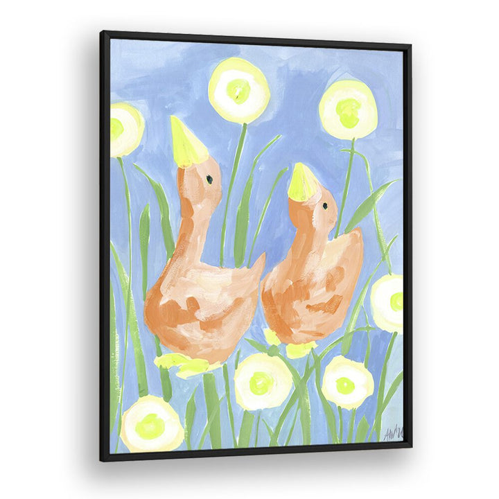 Orange Gees In The Garden By Ania Zwara Kids Room Paintings Kids Room Wallart in Black Plain Frame