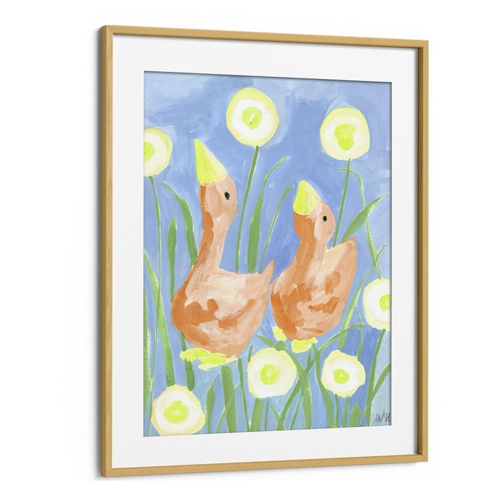 Orange Gees In The Garden By Ania Zwara Kids Room Paintings Kids Room Wallart in Oak Wood Frame With Mount