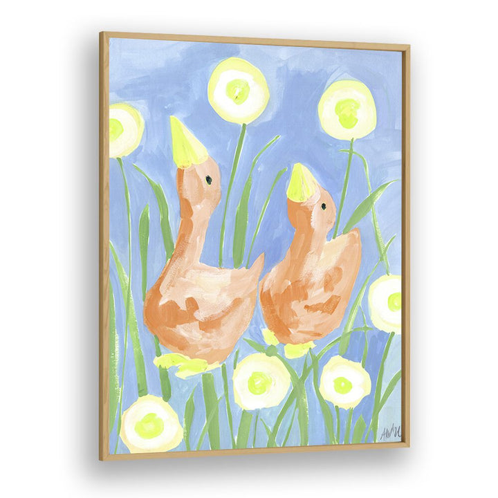 Orange Gees In The Garden By Ania Zwara Kids Room Paintings Kids Room Wallart in Oak Wood Plain Frame