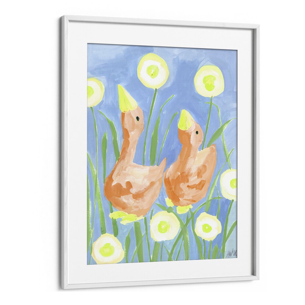 Orange Gees In The Garden By Ania Zwara Kids Room Paintings Kids Room Wallart in White Frame With Mount