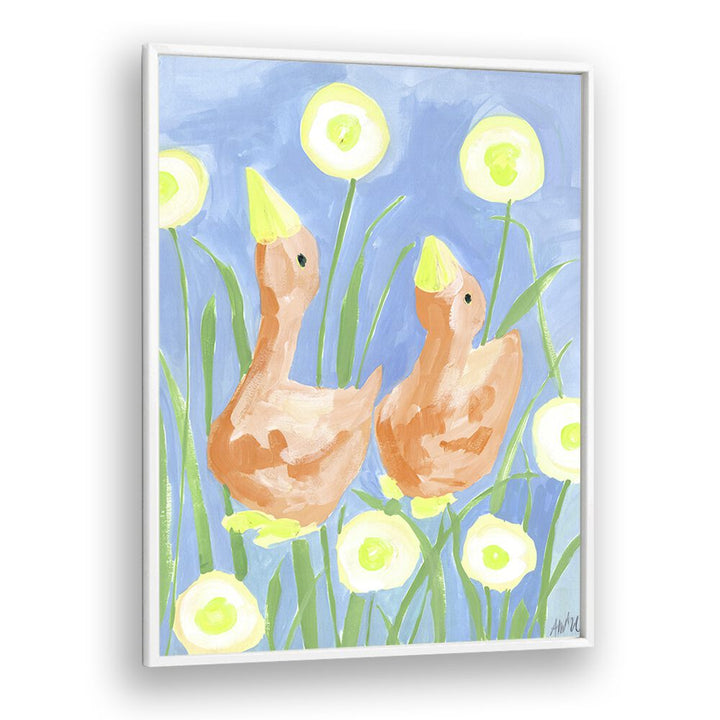 Orange Gees In The Garden By Ania Zwara Kids Room Paintings Kids Room Wallart in White Plain Frame