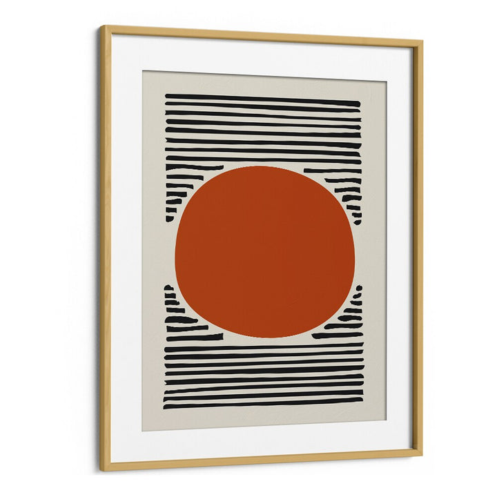 Orange Sun Abstract Paintings Abstract Art Prints in Oak Wood Frame With Mount