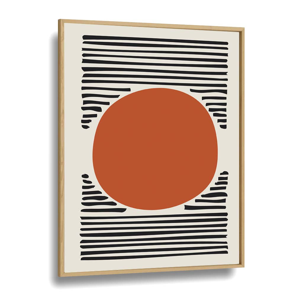 Orange Sun Abstract Paintings Abstract Art Prints in Oak Wood Plain Frame