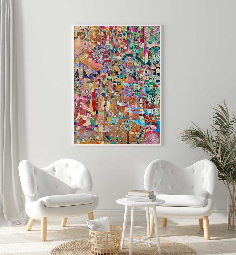 ORANGE SWIRL , ABSTRACT PAINTINGS vibrant orange swirl with layered texture and fluid motion displayed in a modern living room