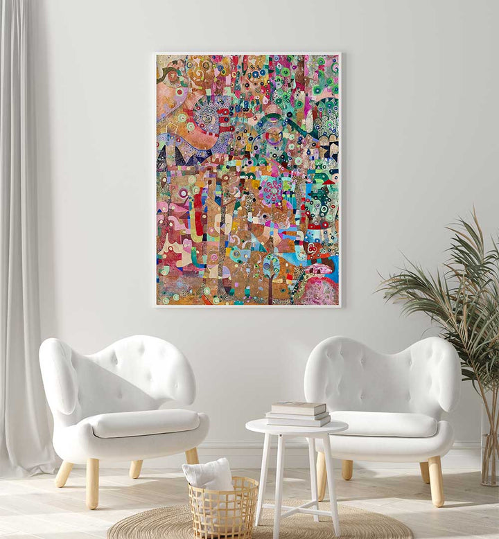 ORANGE SWIRL , ABSTRACT PAINTINGS vibrant orange swirl with layered texture and fluid motion displayed in a modern living room