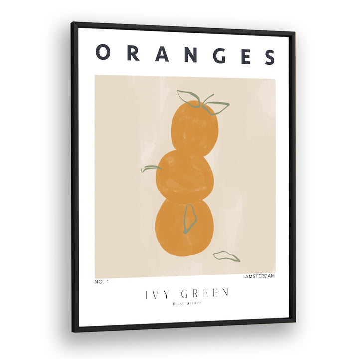 Oranges By Ivy Green Kitchen Art Prints in Black Plain Frame